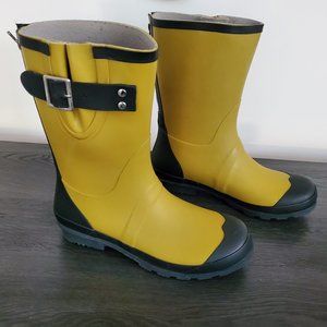 Nomad London Women's Rain Boots Yellow Black Size 9 Zippered Back Adjustable